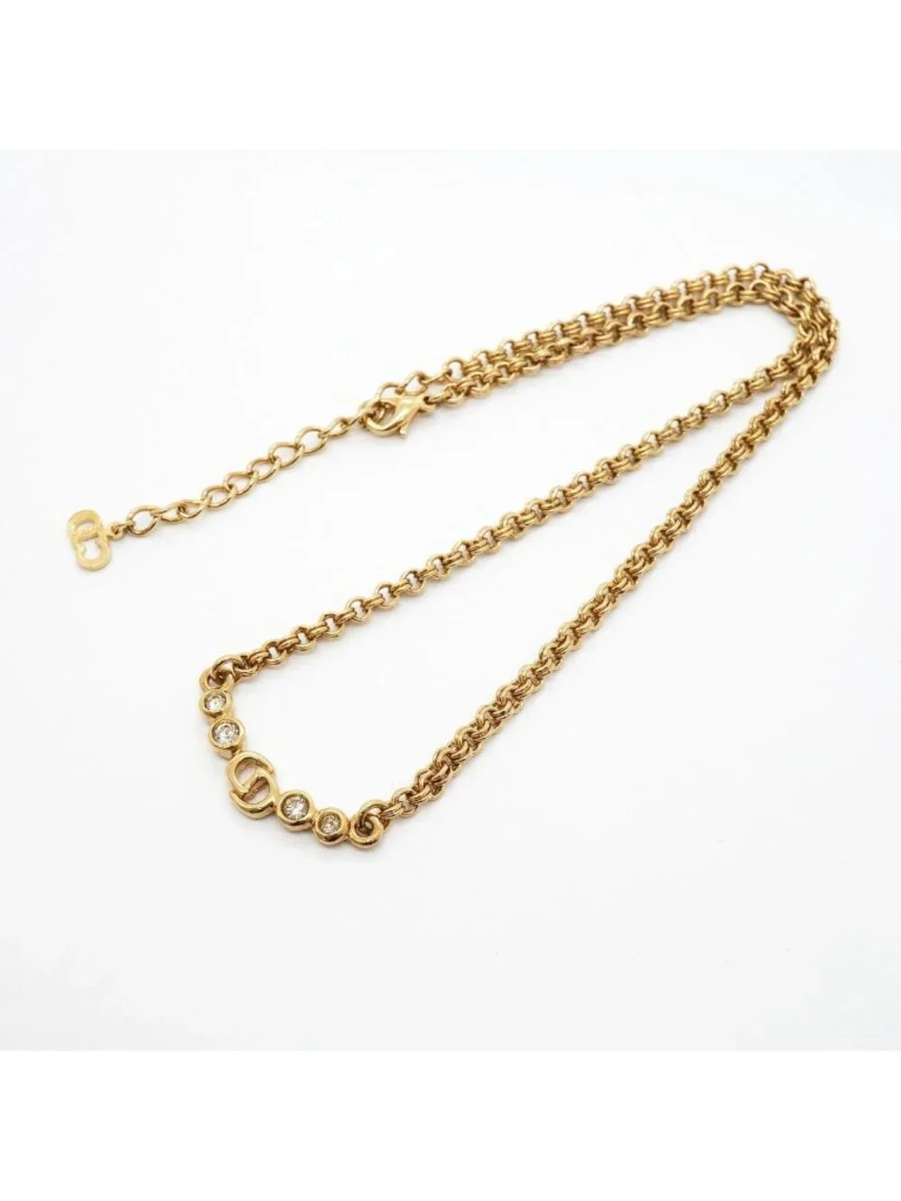 Dior Necklace CD Logo Gold Plated Rhinestone